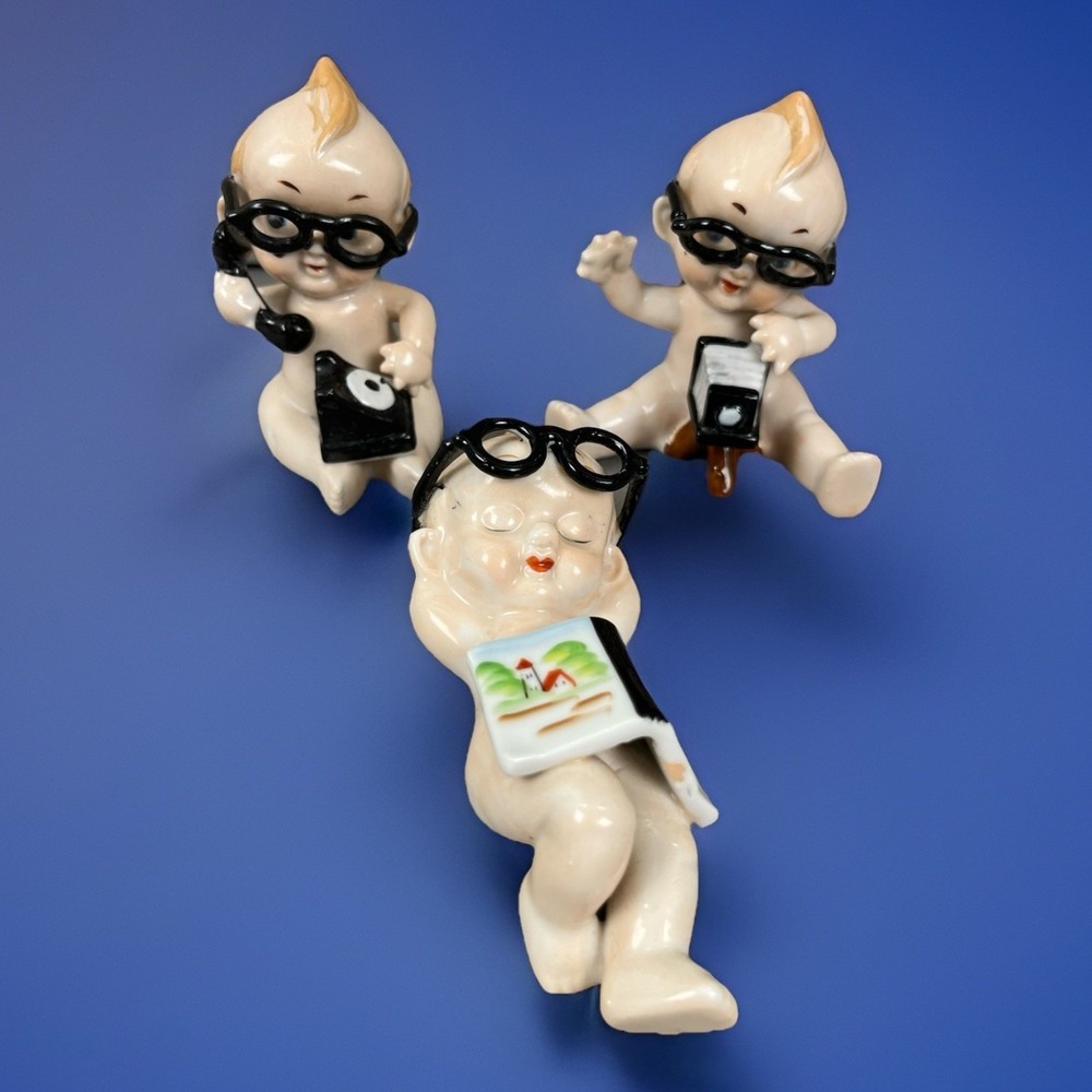 Vintage Kewpie Figurine The Listener / Photographer / Relaxer - Rare Lot